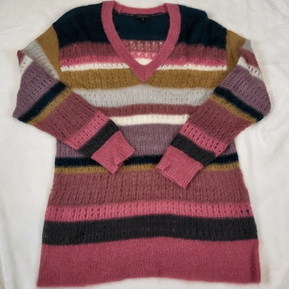Rag & Bone Nassau Mohair Striped V-neck Sweater S/P - Picture 3 of 10